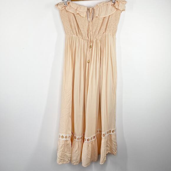 No brand Dresses & Skirts - Pale Peach Pink Strapless Tie Neck Lace Dress Feminine Boho Fairy Women Medium